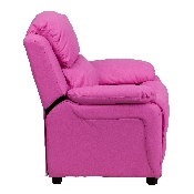 Deluxe Padded Contemporary Hot Pink Vinyl Kids Recliner with Storage Arms, BT-7985-KID-HOT-PINK-GG