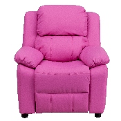 Deluxe Padded Contemporary Hot Pink Vinyl Kids Recliner with Storage Arms, BT-7985-KID-HOT-PINK-GG
