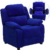 Deluxe Padded Contemporary Blue Microfiber Kids Recliner with Storage Arms, BT-7985-KID-MIC-BLUE-GG