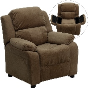 Deluxe Padded Contemporary Brown Microfiber Kids Recliner with Storage Arms, BT-7985-KID-MIC-BRN-GG