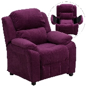 Deluxe Padded Contemporary Purple Microfiber Kids Recliner with Storage Arms, BT-7985-KID-MIC-PUR-GG