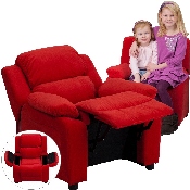 Deluxe Padded Contemporary Red Microfiber Kids Recliner with Storage Arms, BT-7985-KID-MIC-RED-GG