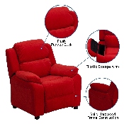 Deluxe Padded Contemporary Red Microfiber Kids Recliner with Storage Arms, BT-7985-KID-MIC-RED-GG