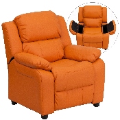 Deluxe Padded Contemporary Orange Vinyl Kids Recliner with Storage Arms, BT-7985-KID-ORANGE-GG