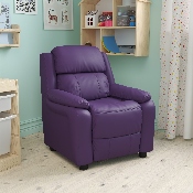 Deluxe Padded Contemporary Purple Vinyl Kids Recliner with Storage Arms, BT-7985-KID-PUR-GG