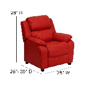 Deluxe Padded Contemporary Red Vinyl Kids Recliner with Storage Arms, BT-7985-KID-RED-GG