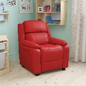Deluxe Padded Contemporary Red Vinyl Kids Recliner with Storage Arms, BT-7985-KID-RED-GG