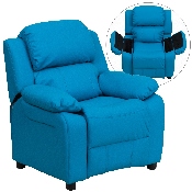 Deluxe Padded Contemporary Turquoise Vinyl Kids Recliner with Storage Arms, BT-7985-KID-TURQ-GG