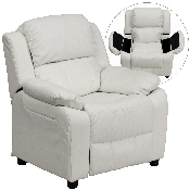 Deluxe Padded Contemporary White Vinyl Kids Recliner with Storage Arms, BT-7985-KID-WHITE-GG