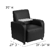 Black LeatherSoft Guest Chair with Tablet Arm, Front Wheel Casters and Cup Holder, BT-8217-BK-CS-GG
