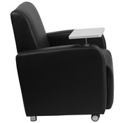 Black LeatherSoft Guest Chair with Tablet Arm, Front Wheel Casters and Cup Holder, BT-8217-BK-CS-GG