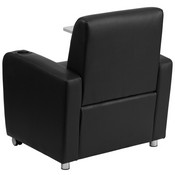 Black LeatherSoft Guest Chair with Tablet Arm, Front Wheel Casters and Cup Holder, BT-8217-BK-CS-GG