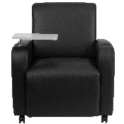 Black LeatherSoft Guest Chair with Tablet Arm, Front Wheel Casters and Cup Holder, BT-8217-BK-CS-GG