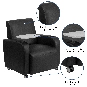 Black LeatherSoft Guest Chair with Tablet Arm, Front Wheel Casters and Cup Holder, BT-8217-BK-CS-GG