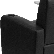 Black LeatherSoft Guest Chair with Tablet Arm, Front Wheel Casters and Cup Holder, BT-8217-BK-CS-GG