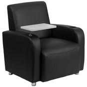 Black LeatherSoft Guest Chair with Tablet Arm, Chrome Legs and Cup Holder, BT-8217-BK-GG