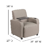 Gray LeatherSoft Guest Chair with Tablet Arm, Front Wheel Casters and Cup Holder, BT-8217-GV-CS-GG