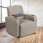 Gray LeatherSoft Guest Chair with Tablet Arm, Front Wheel Casters and Cup Holder, BT-8217-GV-CS-GG
