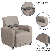 Gray LeatherSoft Guest Chair with Tablet Arm, Front Wheel Casters and Cup Holder, BT-8217-GV-CS-GG