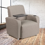 Gray LeatherSoft Guest Chair with Tablet Arm, Chrome Legs and Cup Holder, BT-8217-GV-GG