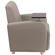 Gray LeatherSoft Guest Chair with Tablet Arm, Chrome Legs and Cup Holder, BT-8217-GV-GG