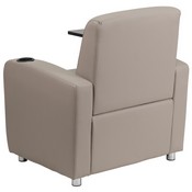 Gray LeatherSoft Guest Chair with Tablet Arm, Chrome Legs and Cup Holder, BT-8217-GV-GG