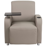 Gray LeatherSoft Guest Chair with Tablet Arm, Chrome Legs and Cup Holder, BT-8217-GV-GG