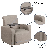 Gray LeatherSoft Guest Chair with Tablet Arm, Chrome Legs and Cup Holder, BT-8217-GV-GG