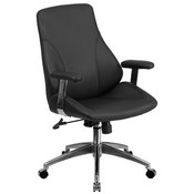 Mid-Back Black LeatherSoft Smooth Upholstered Executive Swivel Office Chair with Arms, BT-90068M-GG