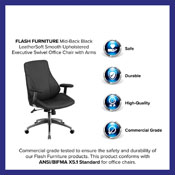 Mid-Back Black LeatherSoft Smooth Upholstered Executive Swivel Office Chair with Arms, BT-90068M-GG
