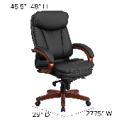 High Back Black LeatherSoft Executive Ergonomic Office Chair with Synchro-Tilt Mechanism, Mahogany Wood Base and Arms, BT-90171H-S-GG