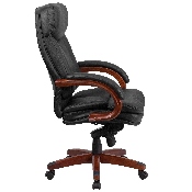 High Back Black LeatherSoft Executive Ergonomic Office Chair with Synchro-Tilt Mechanism, Mahogany Wood Base and Arms, BT-90171H-S-GG