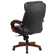 High Back Black LeatherSoft Executive Ergonomic Office Chair with Synchro-Tilt Mechanism, Mahogany Wood Base and Arms, BT-90171H-S-GG