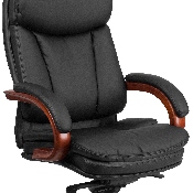 High Back Black LeatherSoft Executive Ergonomic Office Chair with Synchro-Tilt Mechanism, Mahogany Wood Base and Arms, BT-90171H-S-GG