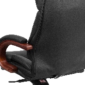 High Back Black LeatherSoft Executive Ergonomic Office Chair with Synchro-Tilt Mechanism, Mahogany Wood Base and Arms, BT-90171H-S-GG