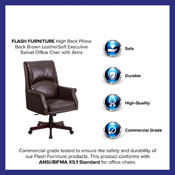 High Back Pillow Back Brown LeatherSoft Executive Swivel Office Chair with Arms, BT-9025H-2-BN-GG