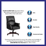 High Back Pillow Back Black LeatherSoft Executive Swivel Office Chair with Arms, BT-9025H-2-GG