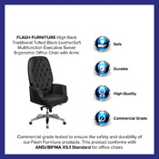 High Back Traditional Tufted Black LeatherSoft Multifunction Executive Swivel Ergonomic Office Chair with Arms, BT-90269H-BK-GG