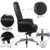 High Back Traditional Tufted Black LeatherSoft Multifunction Executive Swivel Ergonomic Office Chair with Arms, BT-90269H-BK-GG