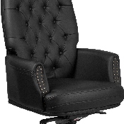 High Back Traditional Tufted Black LeatherSoft Multifunction Executive Swivel Ergonomic Office Chair with Arms, BT-90269H-BK-GG