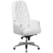 High Back Traditional Tufted White LeatherSoft Multifunction Executive Swivel Ergonomic Office Chair with Arms, BT-90269H-WH-GG