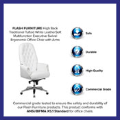 High Back Traditional Tufted White LeatherSoft Multifunction Executive Swivel Ergonomic Office Chair with Arms, BT-90269H-WH-GG