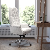 High Back Traditional Tufted White LeatherSoft Multifunction Executive Swivel Ergonomic Office Chair with Arms, BT-90269H-WH-GG