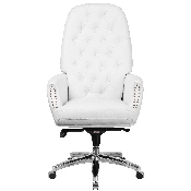 High Back Traditional Tufted White LeatherSoft Multifunction Executive Swivel Ergonomic Office Chair with Arms, BT-90269H-WH-GG