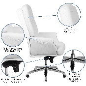 High Back Traditional Tufted White LeatherSoft Multifunction Executive Swivel Ergonomic Office Chair with Arms, BT-90269H-WH-GG