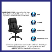 Extreme Comfort High Back Black LeatherSoft Executive Swivel Ergonomic Office Chair with Flip-Up Arms, BT-90275H-GG