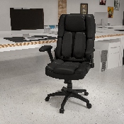 Extreme Comfort High Back Black LeatherSoft Executive Swivel Ergonomic Office Chair with Flip-Up Arms, BT-90275H-GG