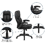 Extreme Comfort High Back Black LeatherSoft Executive Swivel Ergonomic Office Chair with Flip-Up Arms, BT-90275H-GG