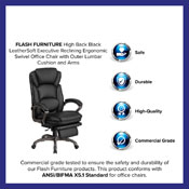 High Back Black LeatherSoft Executive Reclining Ergonomic Swivel Office Chair with Outer Lumbar Cushion and Arms, BT-90279H-GG