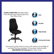 High Back Black Fabric Multifunction Swivel Ergonomic Task Office Chair, BT-90297H-GG